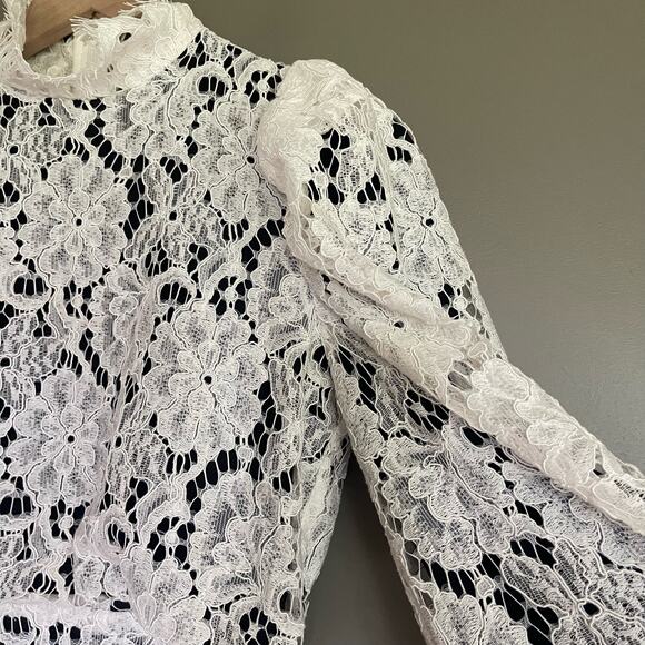 Sandro Mya Balloon Sleeved Floral Lace Mini Dress Black White Sz Small Cocktail‎ - Picture 11 of 16